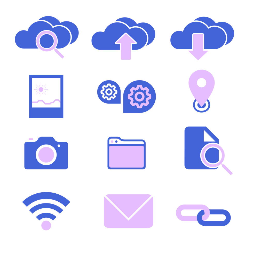 A set of icons for a cloud and a symbol for data. png
