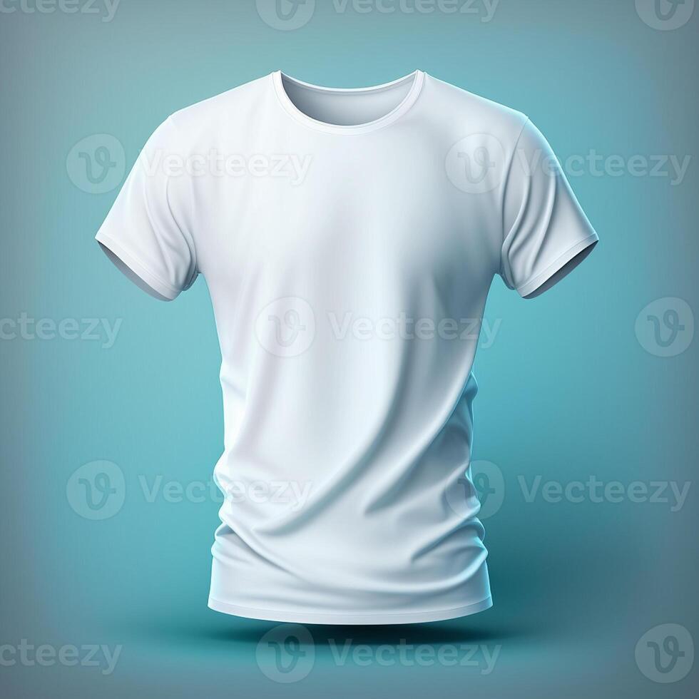 White t-shirt mockup on blue background, photo