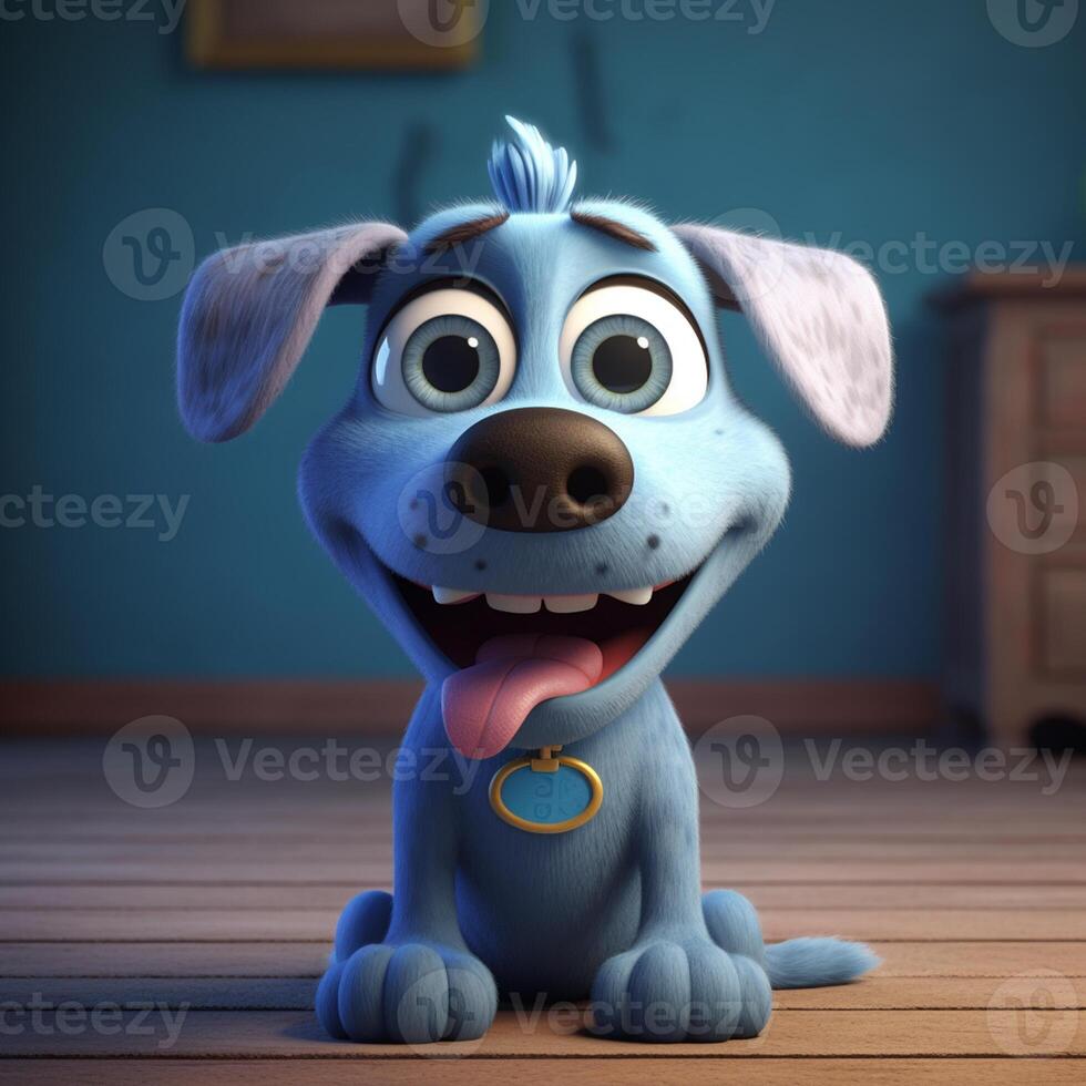 Cute funny cartoon dog with funny expression. cartoon character smile face dog, photo