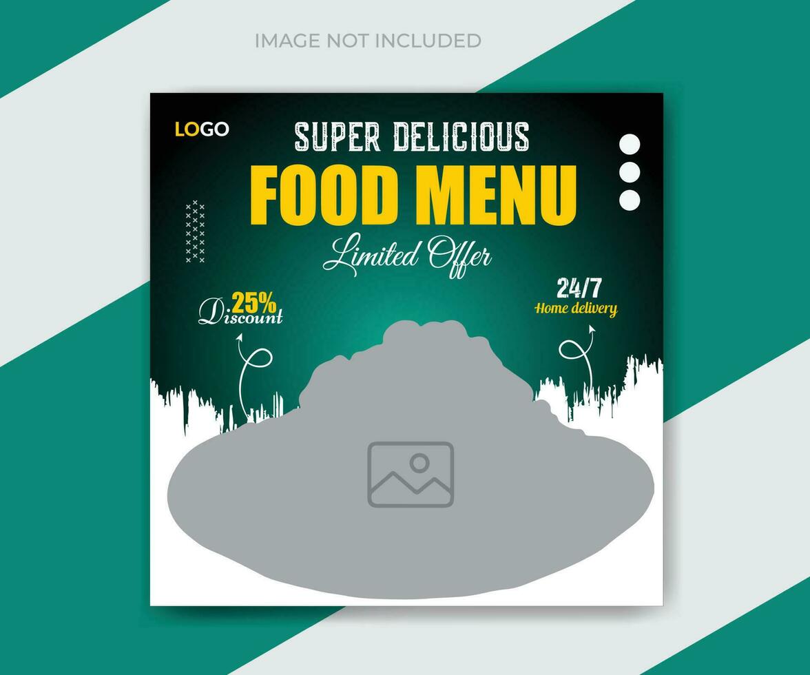 Super delicious food menu and restaurant social media banner design template vector