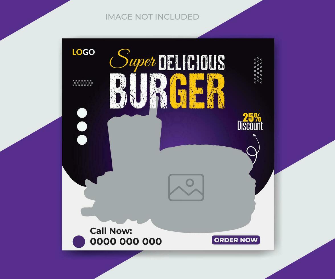 Burger food menu and restaurant social media post template design vector