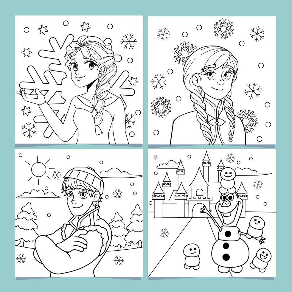 Coloring Book Set of a Snow Queen and Friends vector