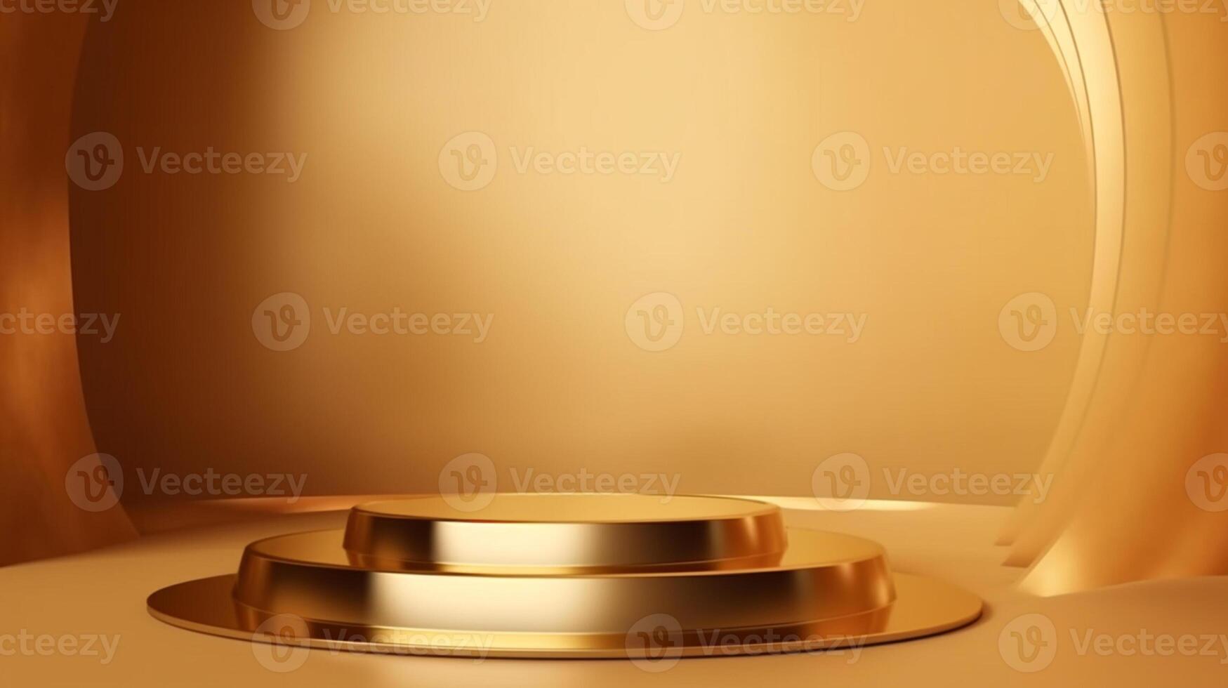 Golden podium on luxury golden background. Luxury product podium, photo