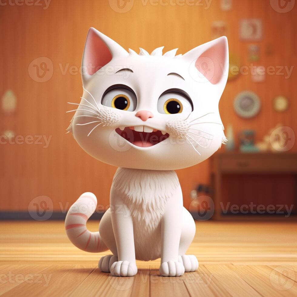 Cute funny cartoon cat with funny expression. cartoon character smile face cat, photo