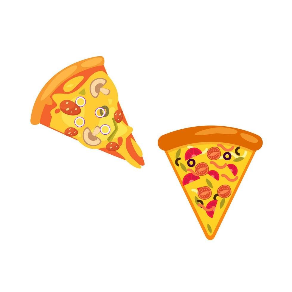 Pizza rebanada icono vector. Pizza rebanada con Derretido queso. rebanada de pepperoni Pizza. vector acortar Arte ilustración con sencillo gradientes dibujos animados pegatina en cómic estilo con contorno.