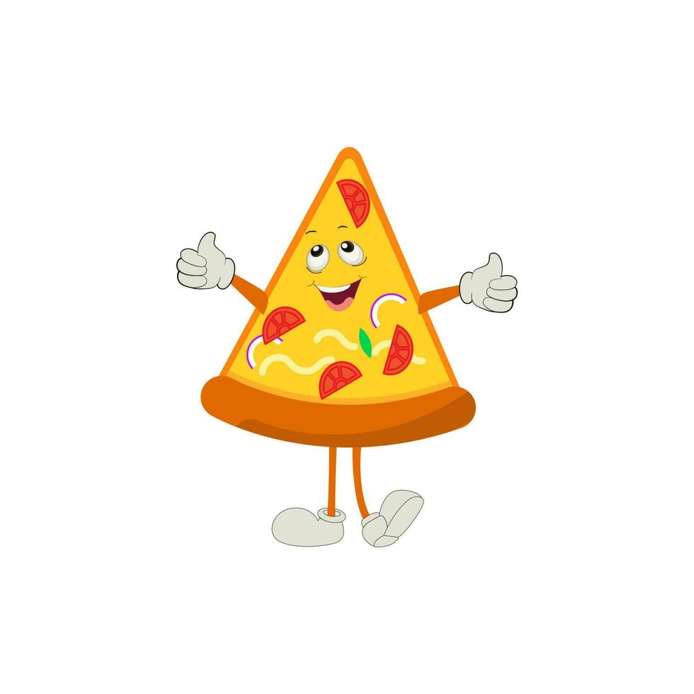 Pizza Cartoon Character, modern vector template set of mascot illustrations. Food Object Icon Concept Isolated Premium Vector.
