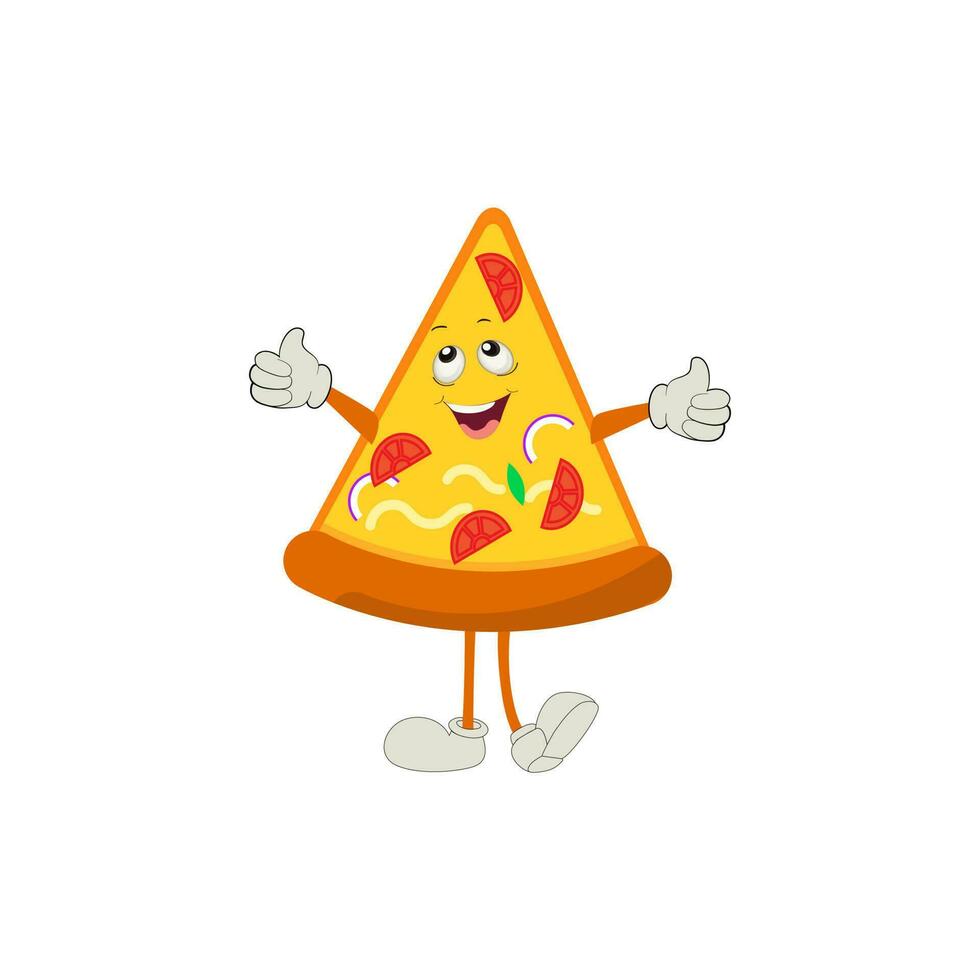 Pizza dibujos animados personaje, moderno vector modelo conjunto de mascota ilustraciones. comida objeto icono concepto aislado prima vector.