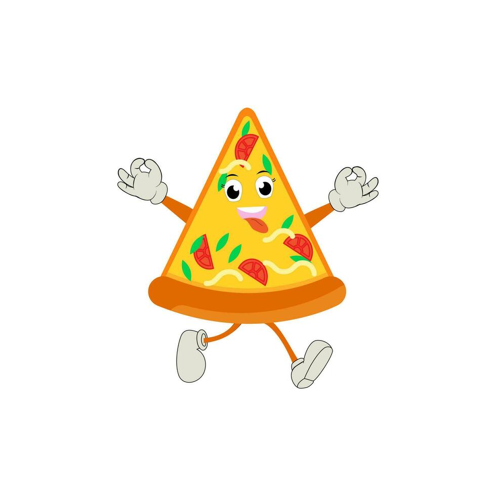 Pizza Cartoon Character, modern vector template set of mascot illustrations. Food Object Icon Concept Isolated Premium Vector.