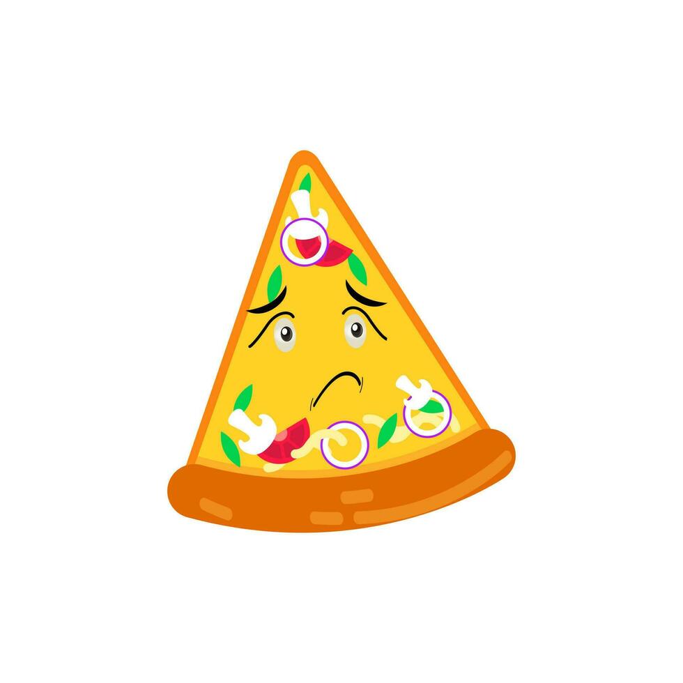 Funny happy pizza show peace gesture logo. Vector doodle line cartoon kawaii character illustration icon. Pizza quote logo concept. Fast food Vector cartoon illustration, Comic characters