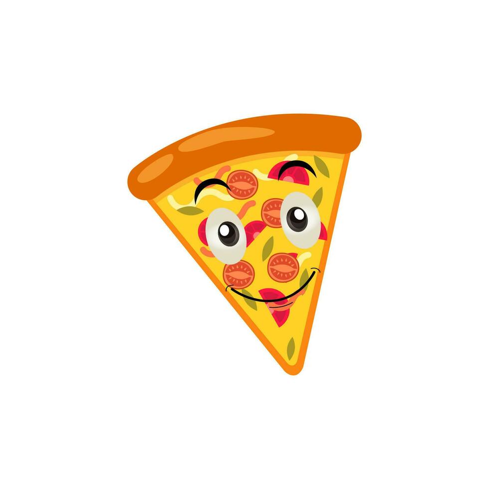 gracioso contento Pizza espectáculo paz gesto logo. vector garabatear línea dibujos animados kawaii personaje ilustración icono. Pizza citar logo concepto. rápido comida vector dibujos animados ilustración, cómic caracteres