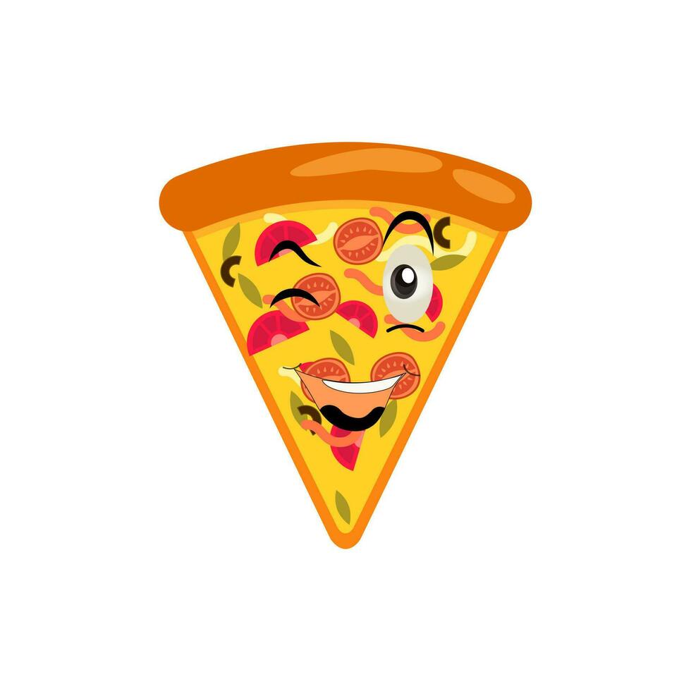 gracioso contento Pizza espectáculo paz gesto logo. vector garabatear línea dibujos animados kawaii personaje ilustración icono. Pizza citar logo concepto. rápido comida vector dibujos animados ilustración, cómic caracteres