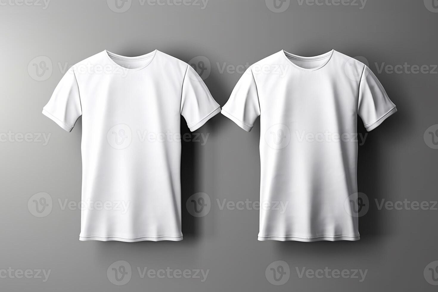 Blank white t-shirt mockup, front view isolated on grey background, photo