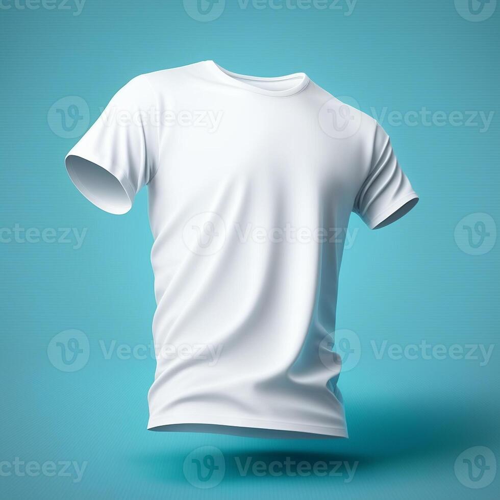 White t-shirt mockup on blue background, photo