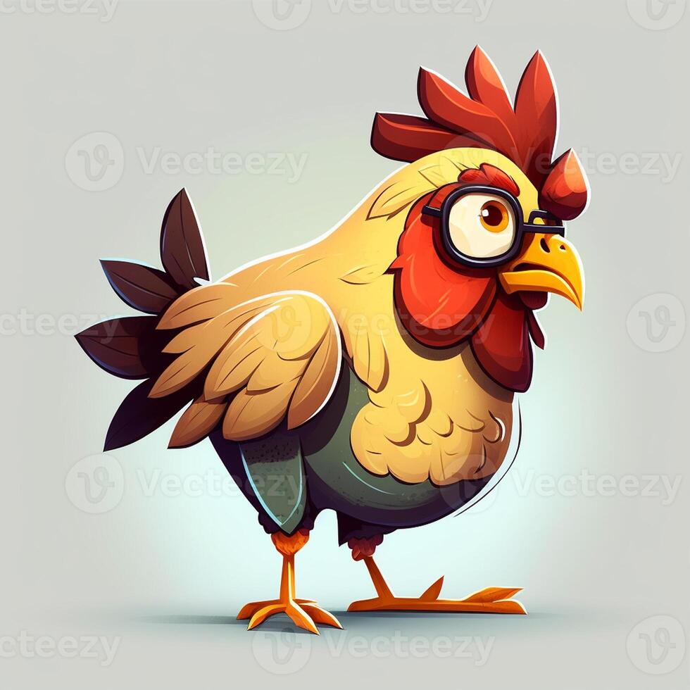 Cute Cartoon rooster with glasses, photo
