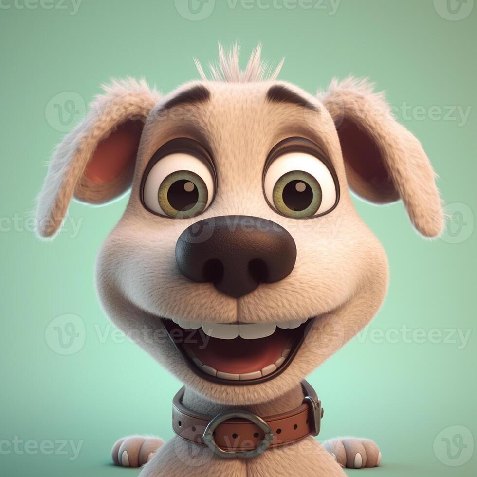 Cute funny cartoon dog with funny expression. cartoon character smile face dog, photo