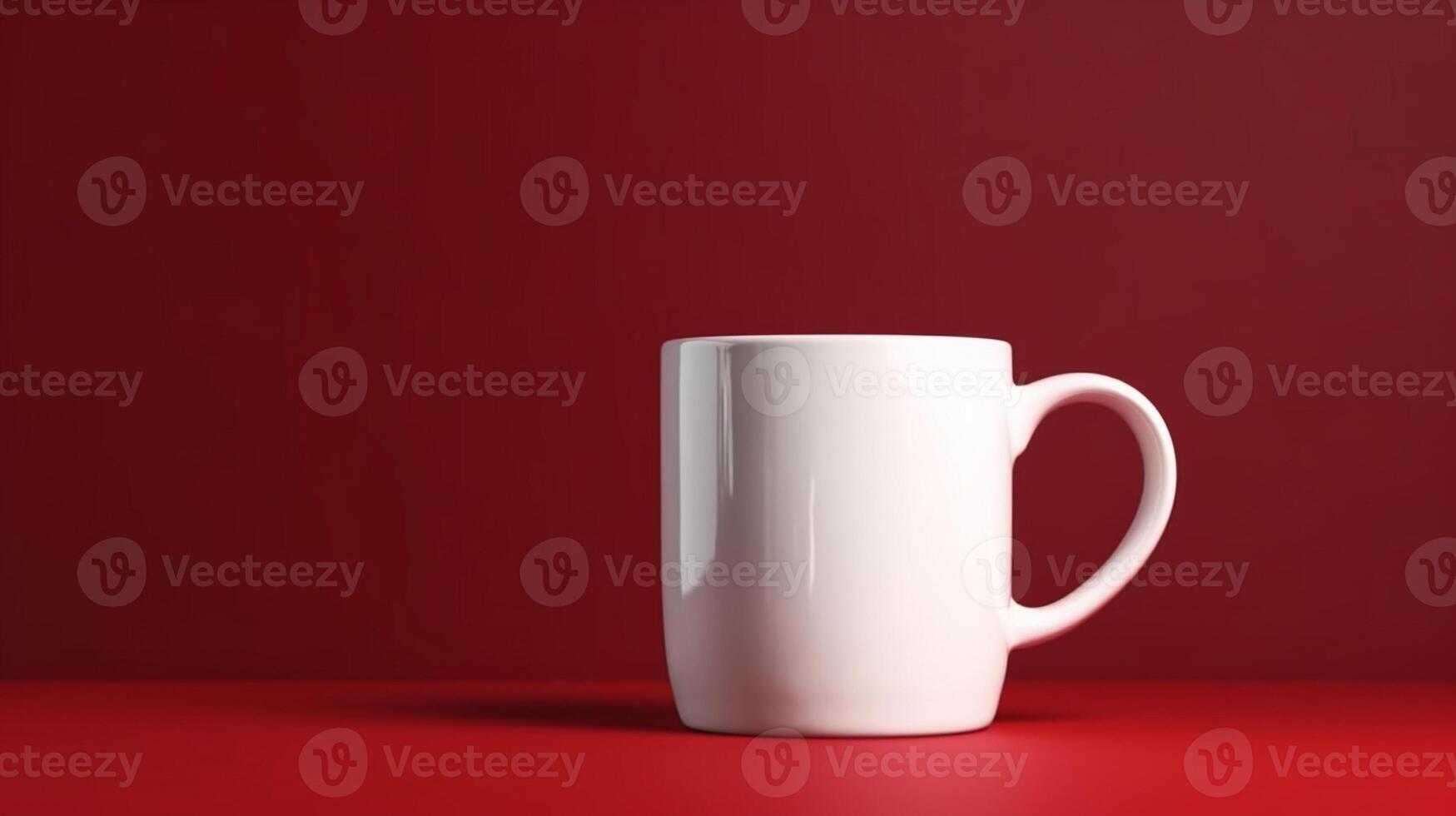 White coffee cup mockup on a red background, photo