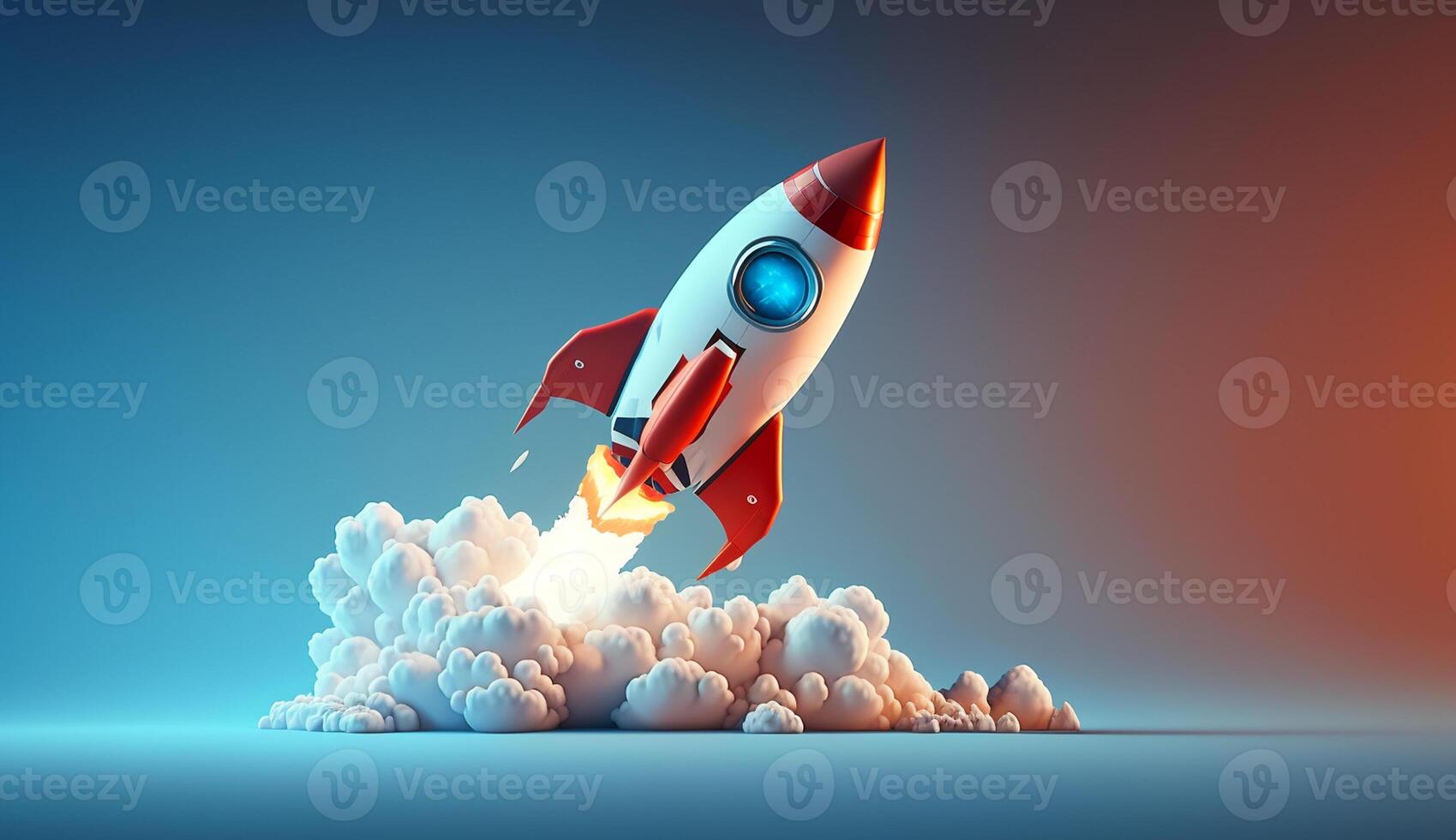 Rocket flying high in the sky, Business Startup concept, photo