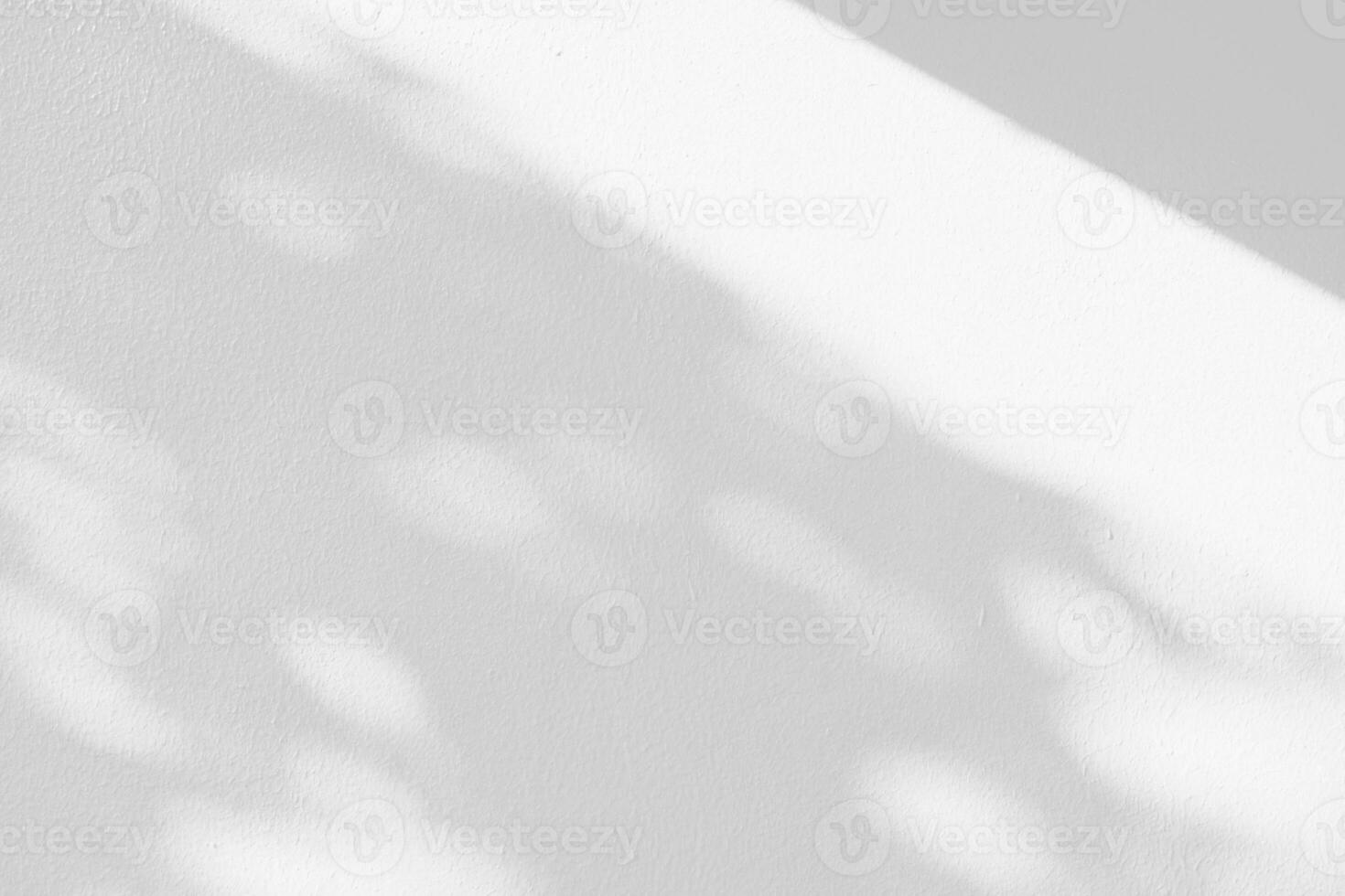 White Concrete Wall Texture Background with Light Bokeh and Shadow of Tree Branch on the Surface. photo