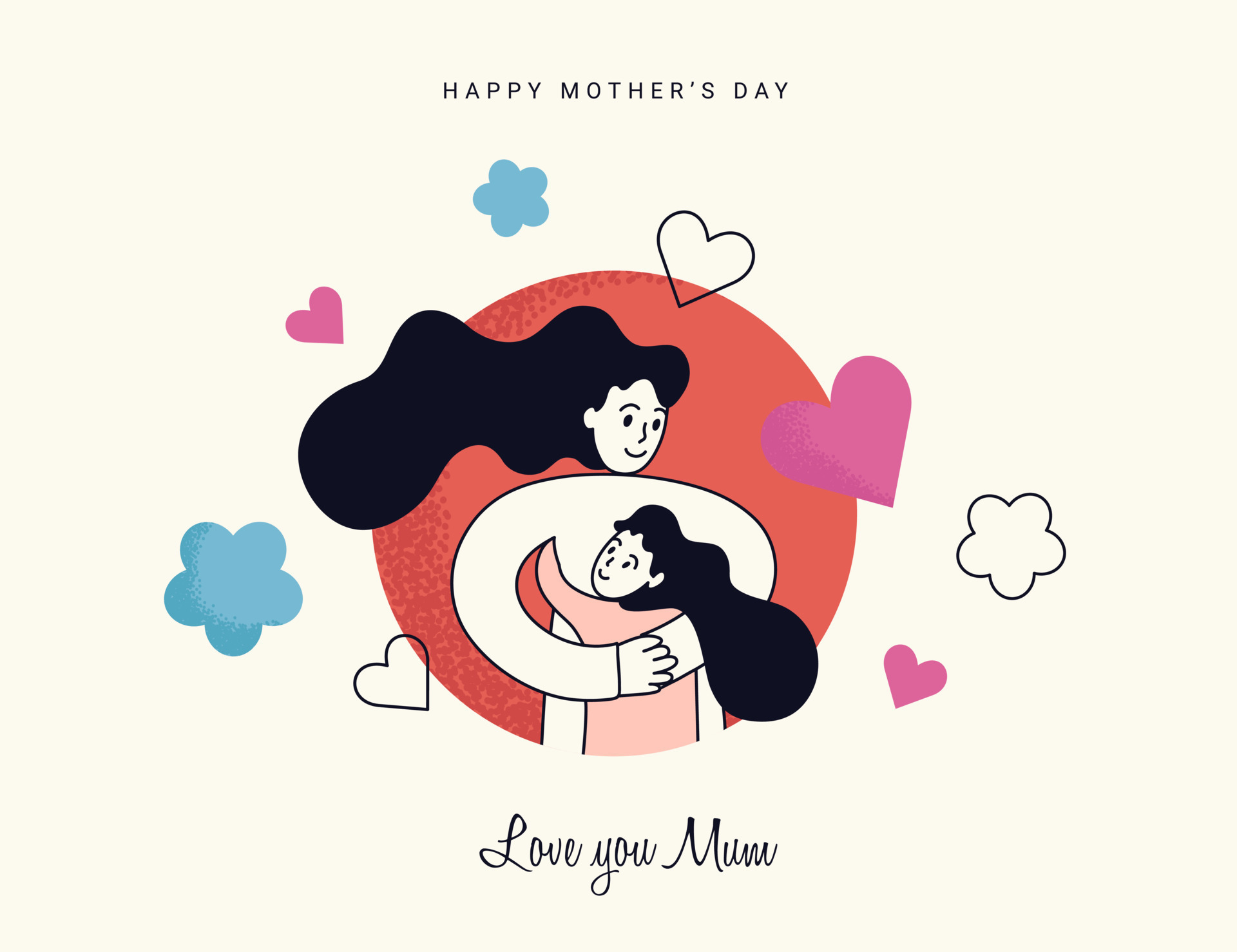 Happy Mother S Day Greeting Card Mom Hugs Her Daughter With Great Love And Tenderness