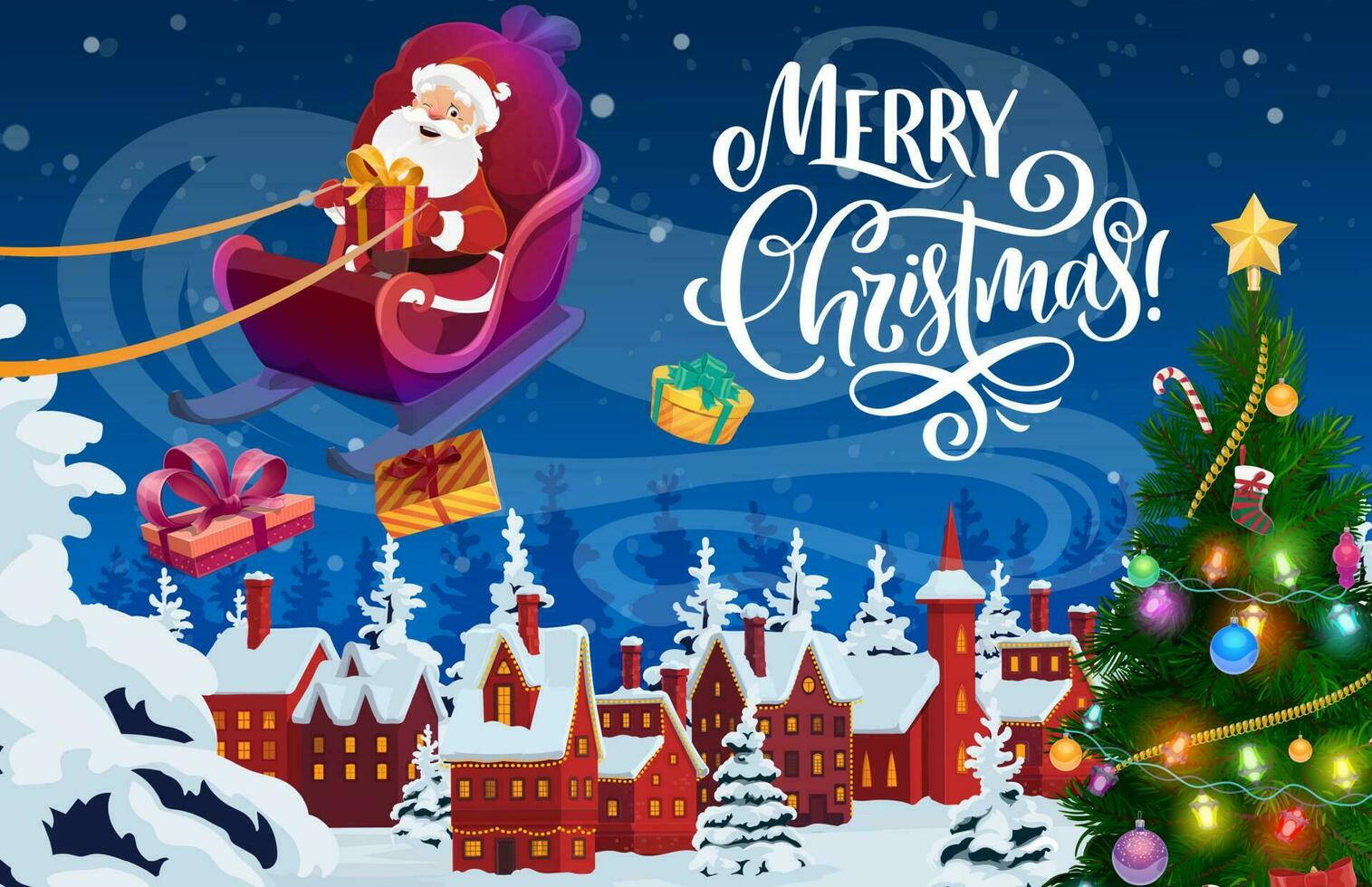 Santa Claus with Christmas gifts and Xmas sledge vector