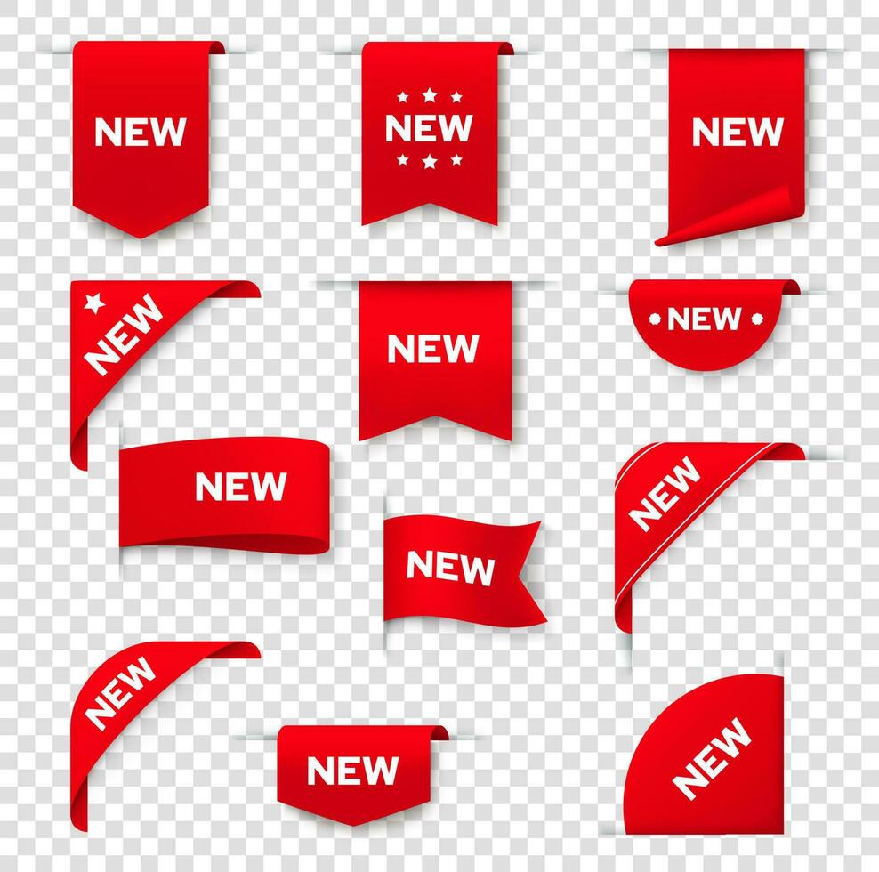 Labels, banners for web page, NEW tags, red badges vector