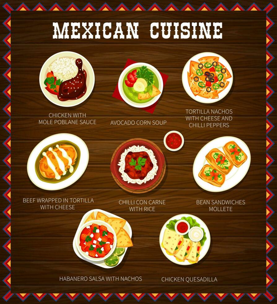 Mexican cuisine meals with chicken meat and cheese vector