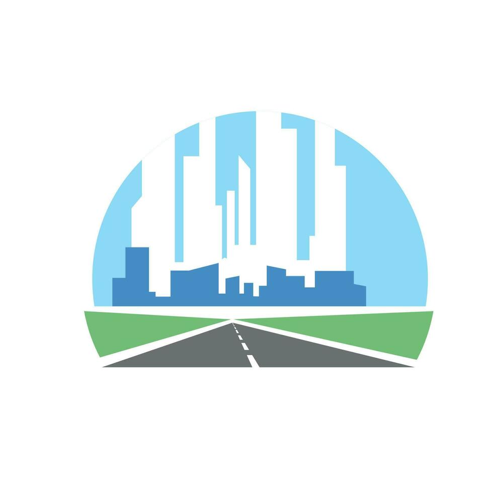 Highway icon with city skyscrapers on horizon vector