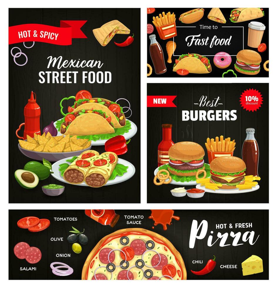 Mexican cuisine street cafe, fast food menu banner vector