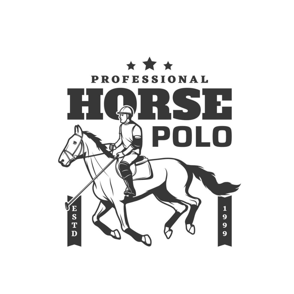 Horse polo sport, jockey equine rides tournament vector