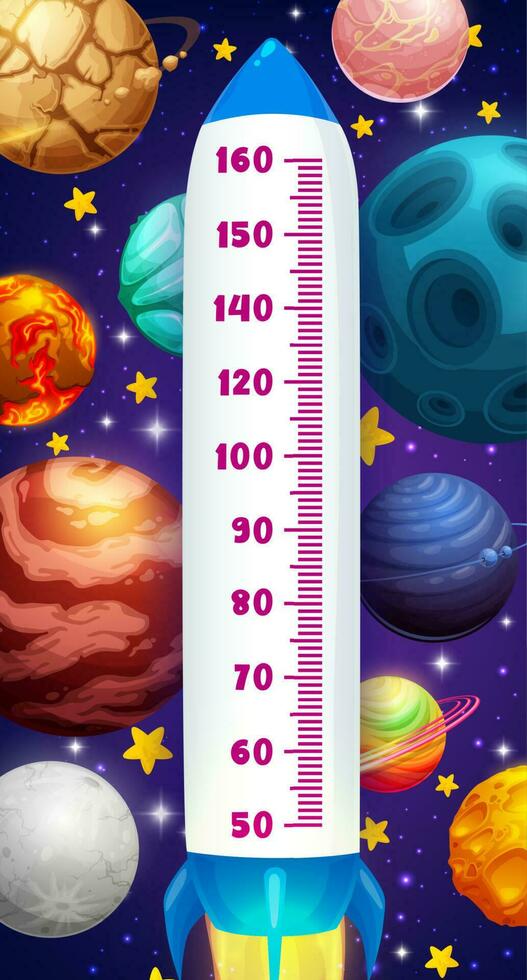 altura gráfico en espacio, cohete y planetas metro vector