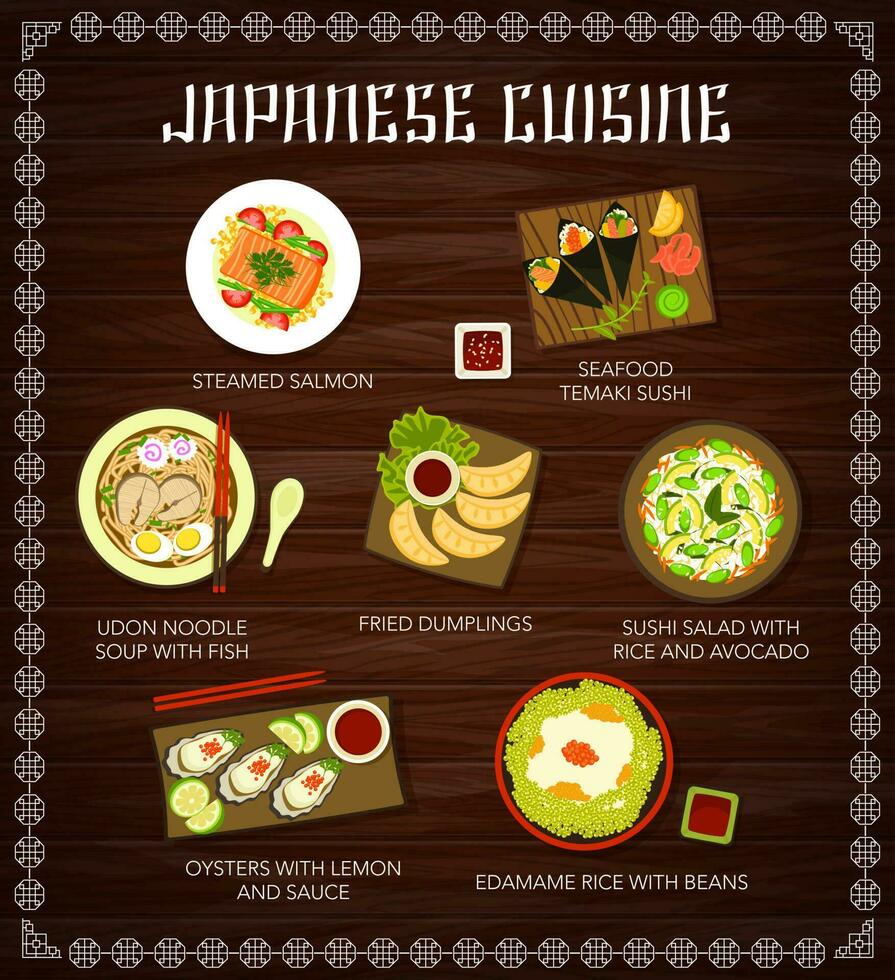 japonés cocina comida menú, platos, comidas póster vector