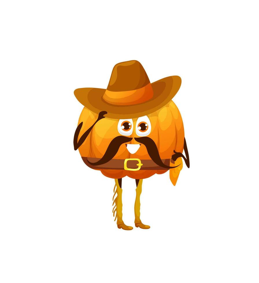 Cartoon pumpkin cowboy ranger, Western character vector