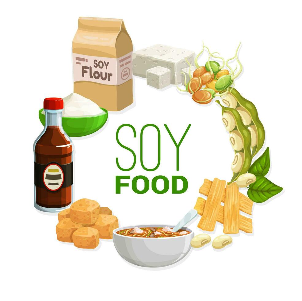 Organic natural soy and soybean vegetarian food vector