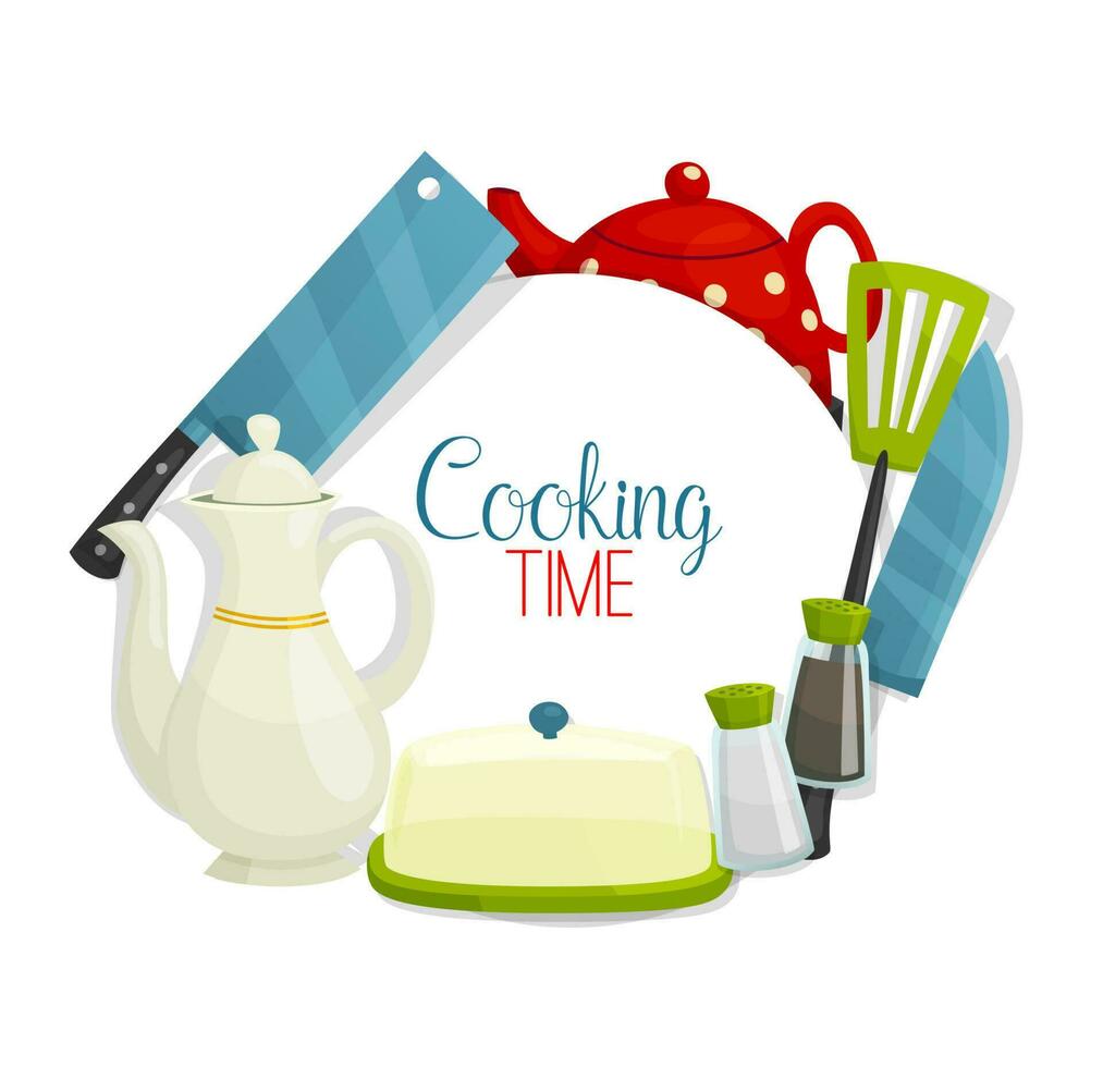 Knives, spatula and teapots. Kitchen utensil vector