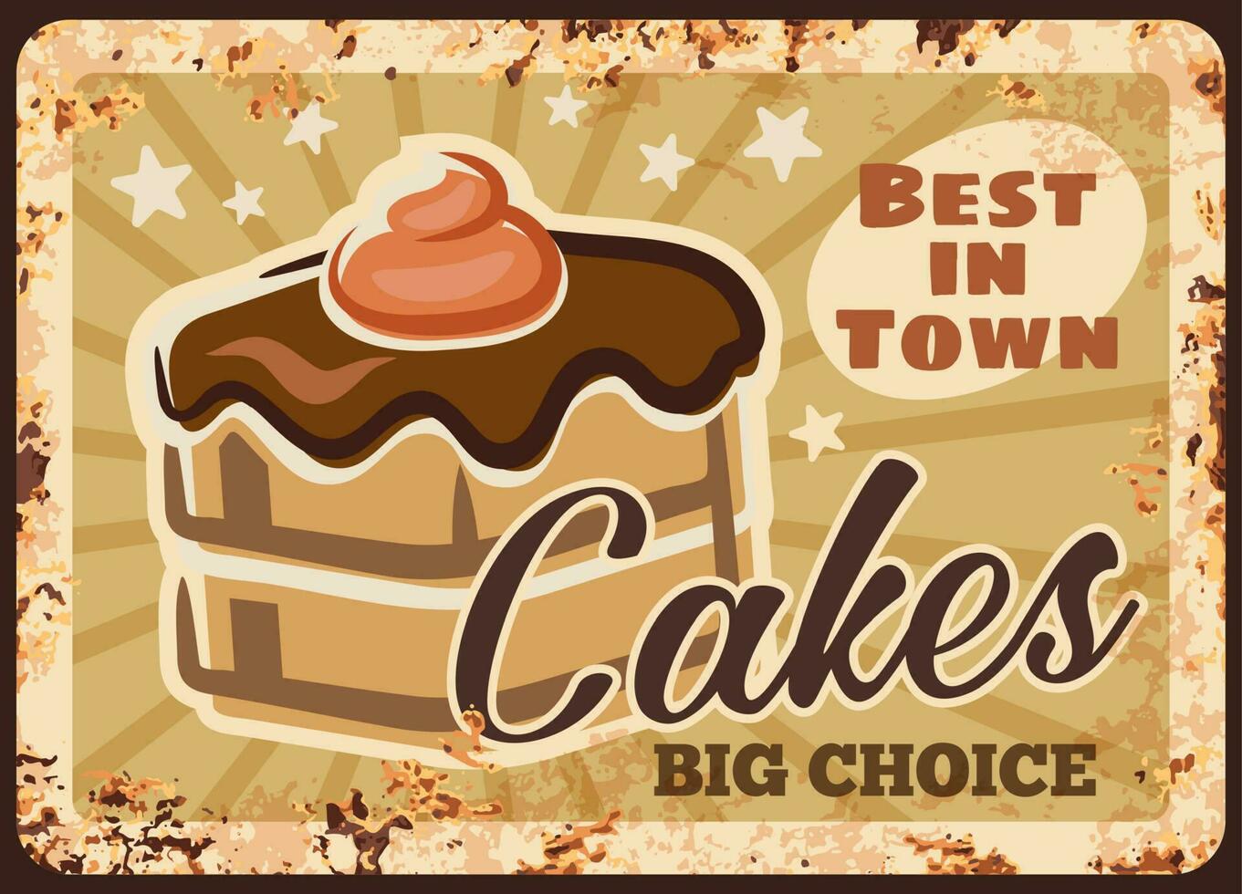 Chocolate cakes rusty grunge plate, vector