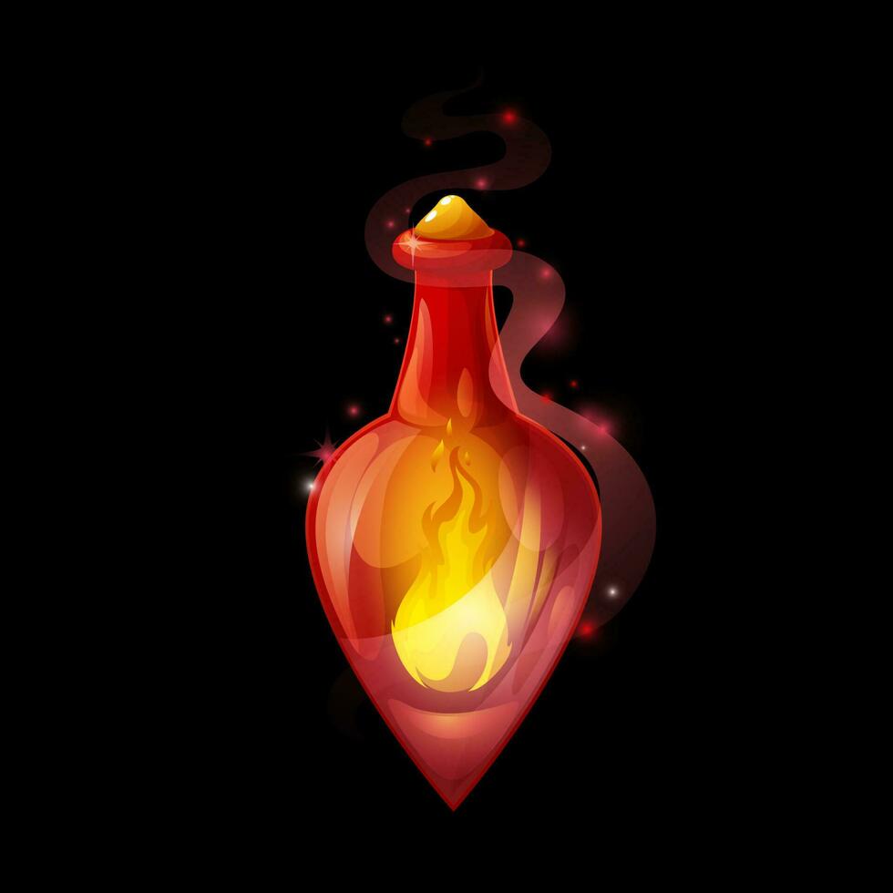 Crystal potion bottle with fire vector glass flask