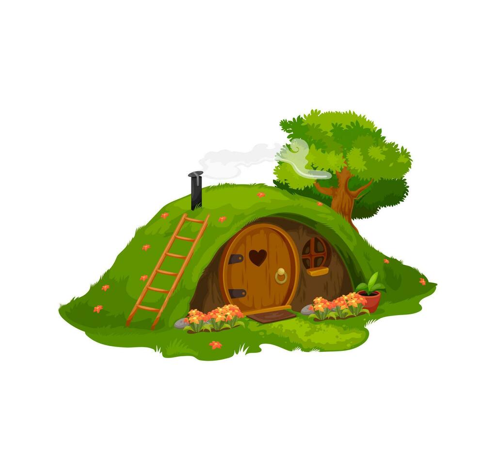 Fairytale hobbit or dwarf house, home under hill vector