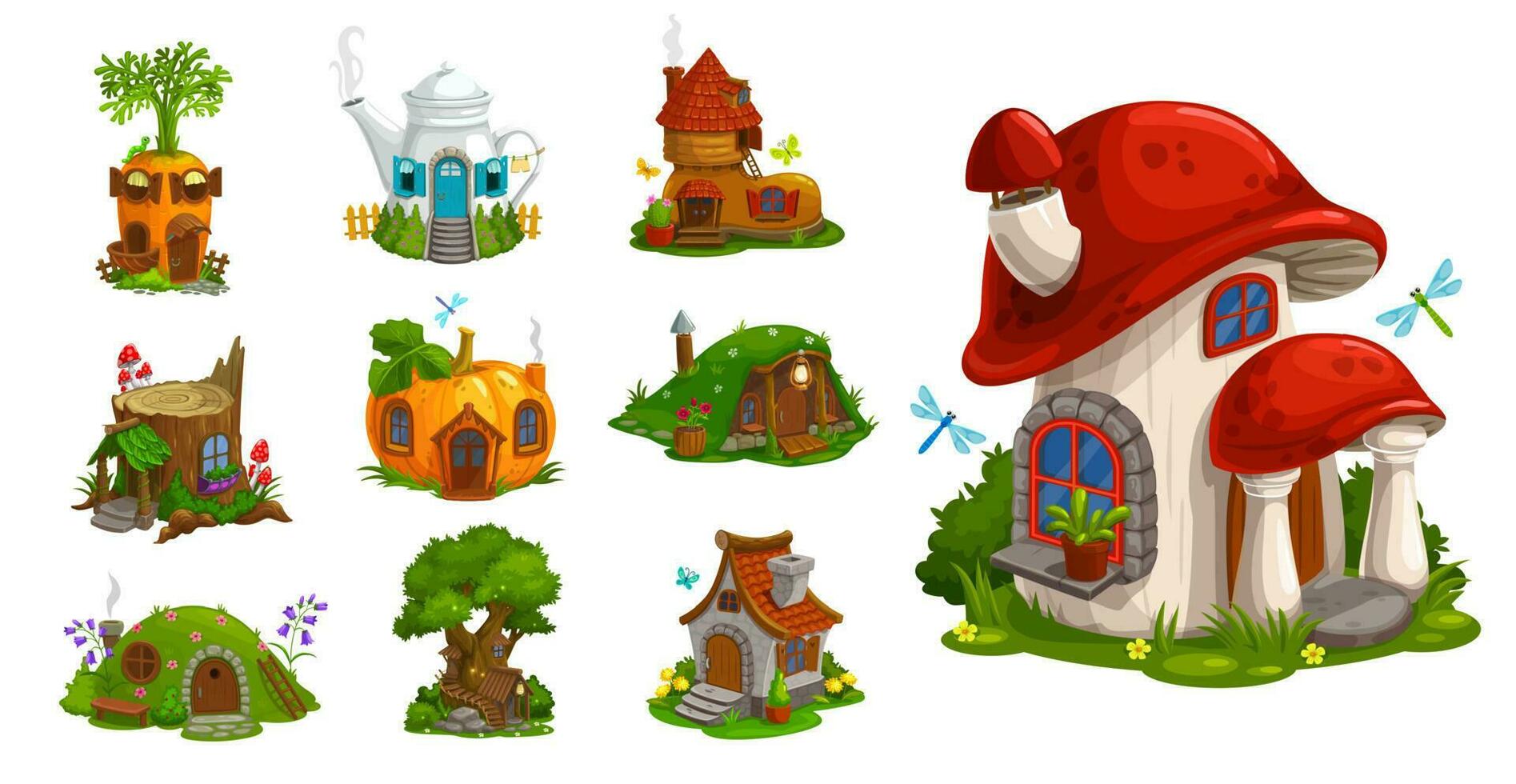 Gnome houses cartoon fantasy building vector icons