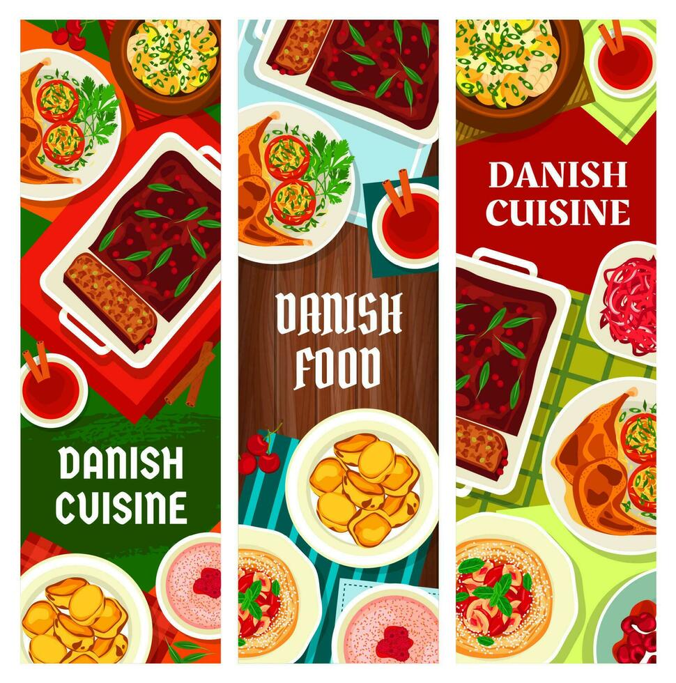 danés cocina comida pancartas, escandinavo platos vector