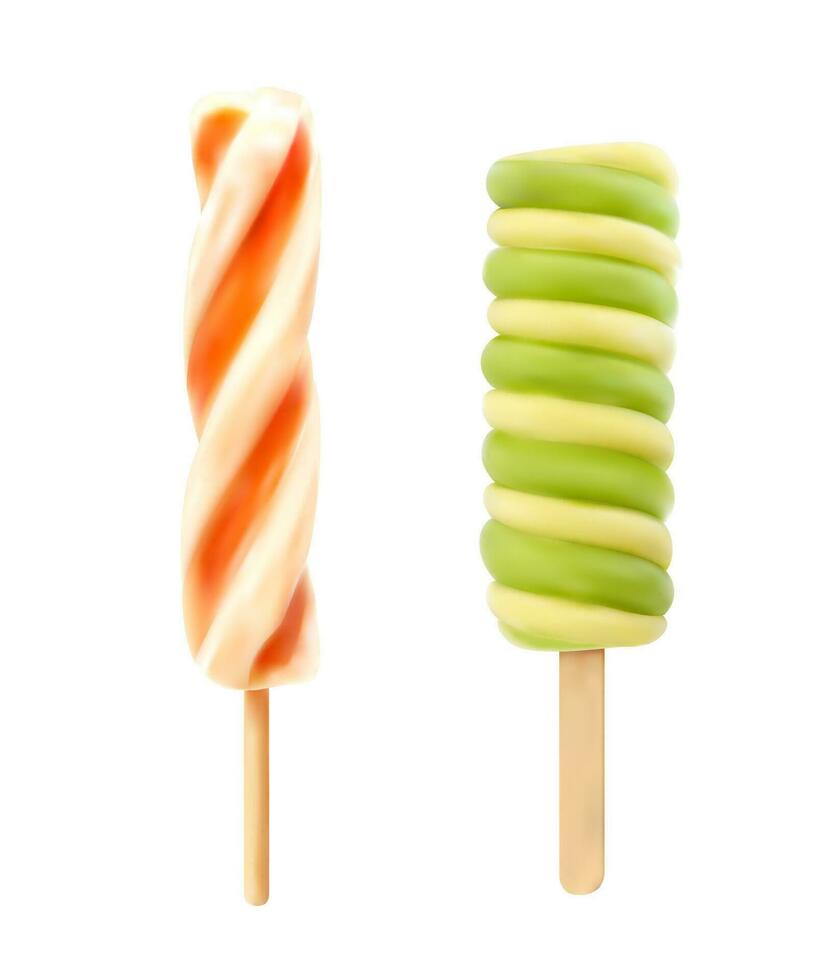 Spiral ice cream, frozen juice dessert or popsicle vector