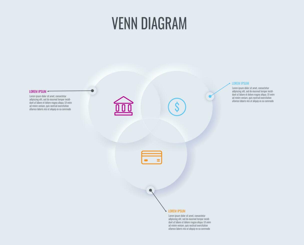 Neumorphic venn diagram, vector business chart
