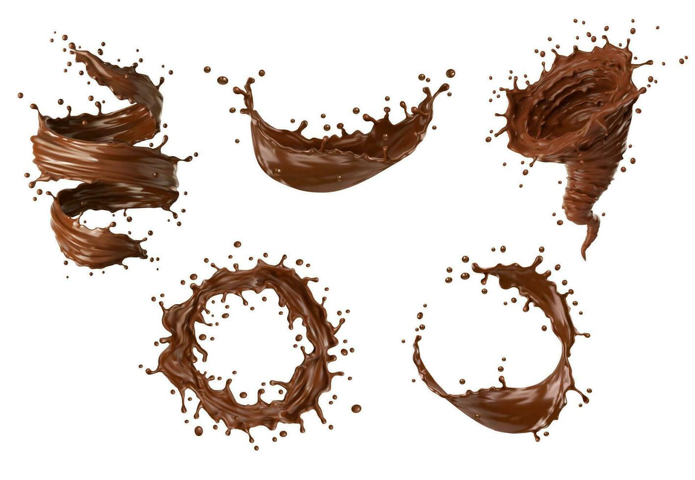 Realistic chocolate milk tornado swirl, whirlwind vector