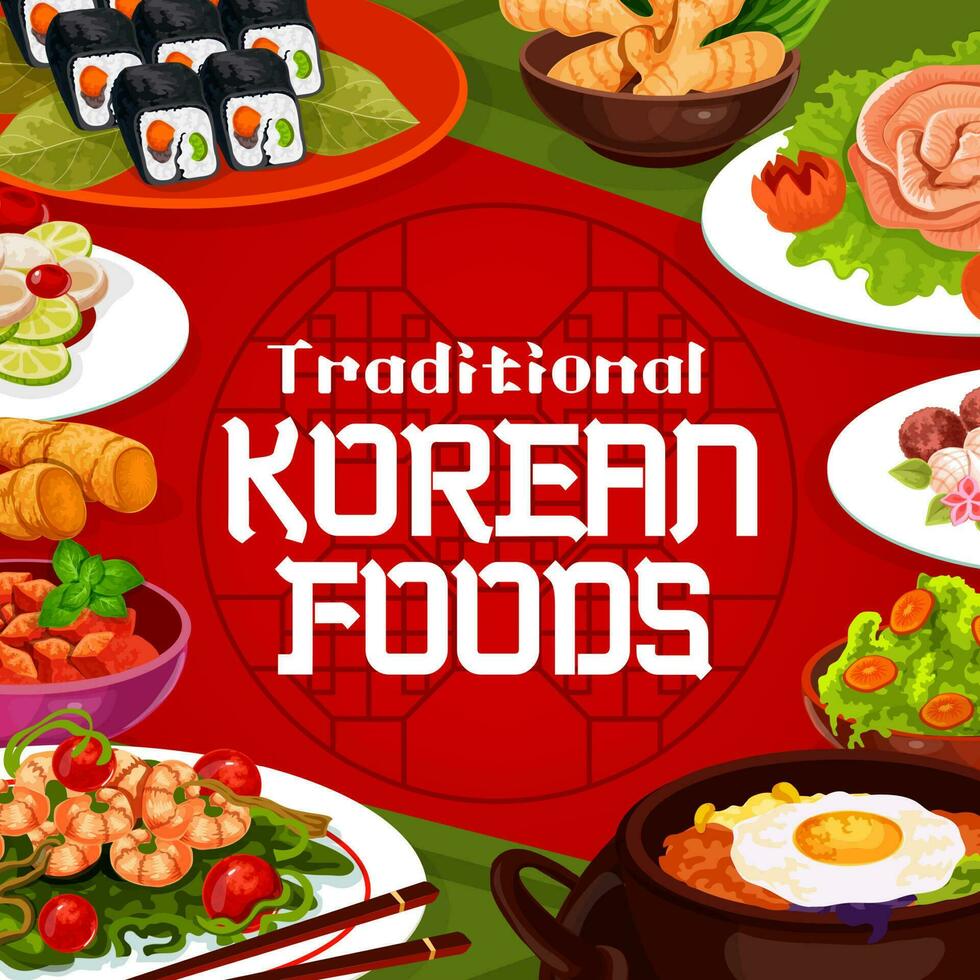 National cuisine, Korean authentic food dishes vector