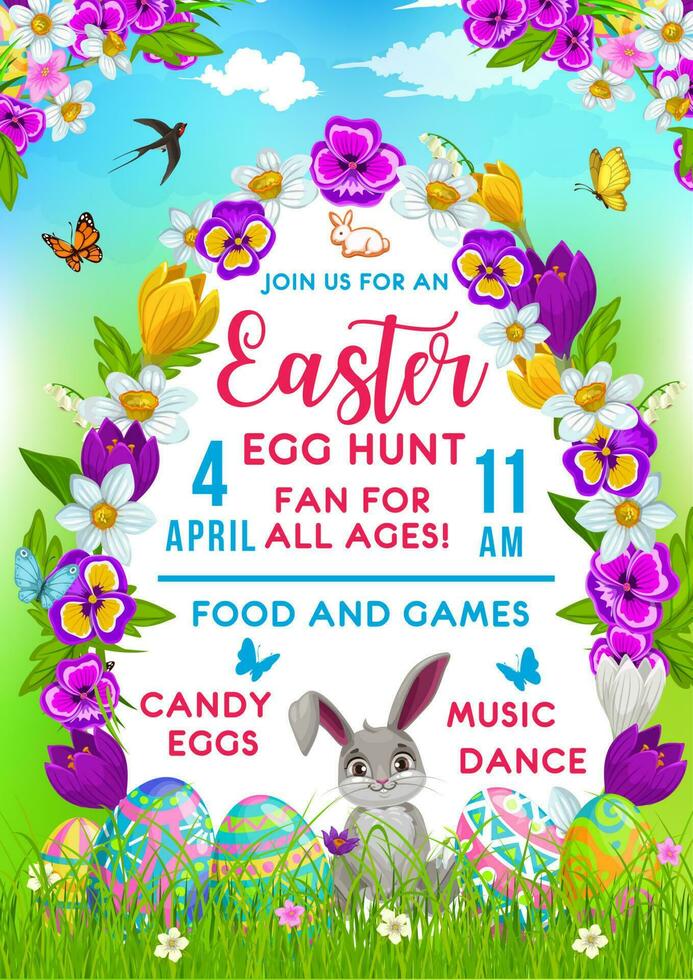 Easter holiday vector flyer with cartoon rabbits