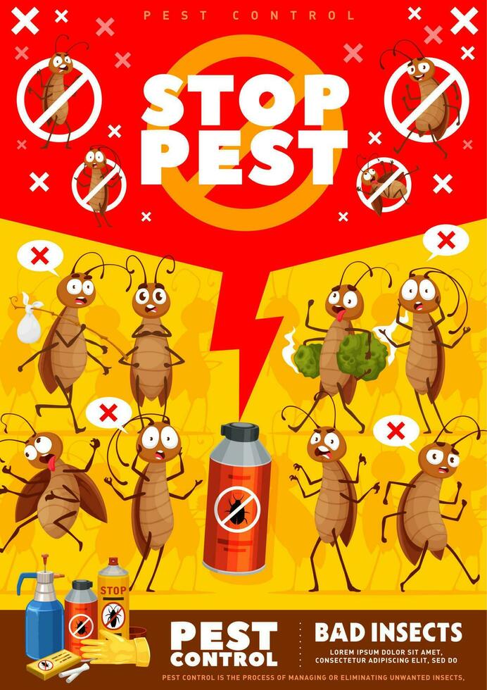 parásito controlar póster o volantes con gracioso cucaracha vector