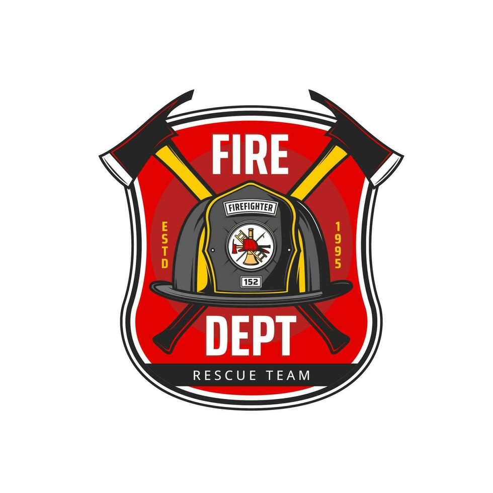 Fire department icon, fireman helmet and axes vector