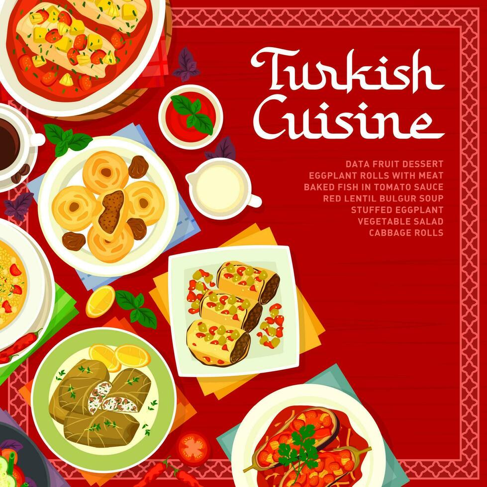 Turkish cuisine menu cover template vector card