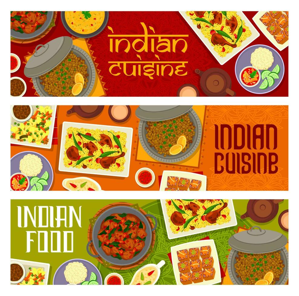 Indian food dishes, restaurant menu vector banners