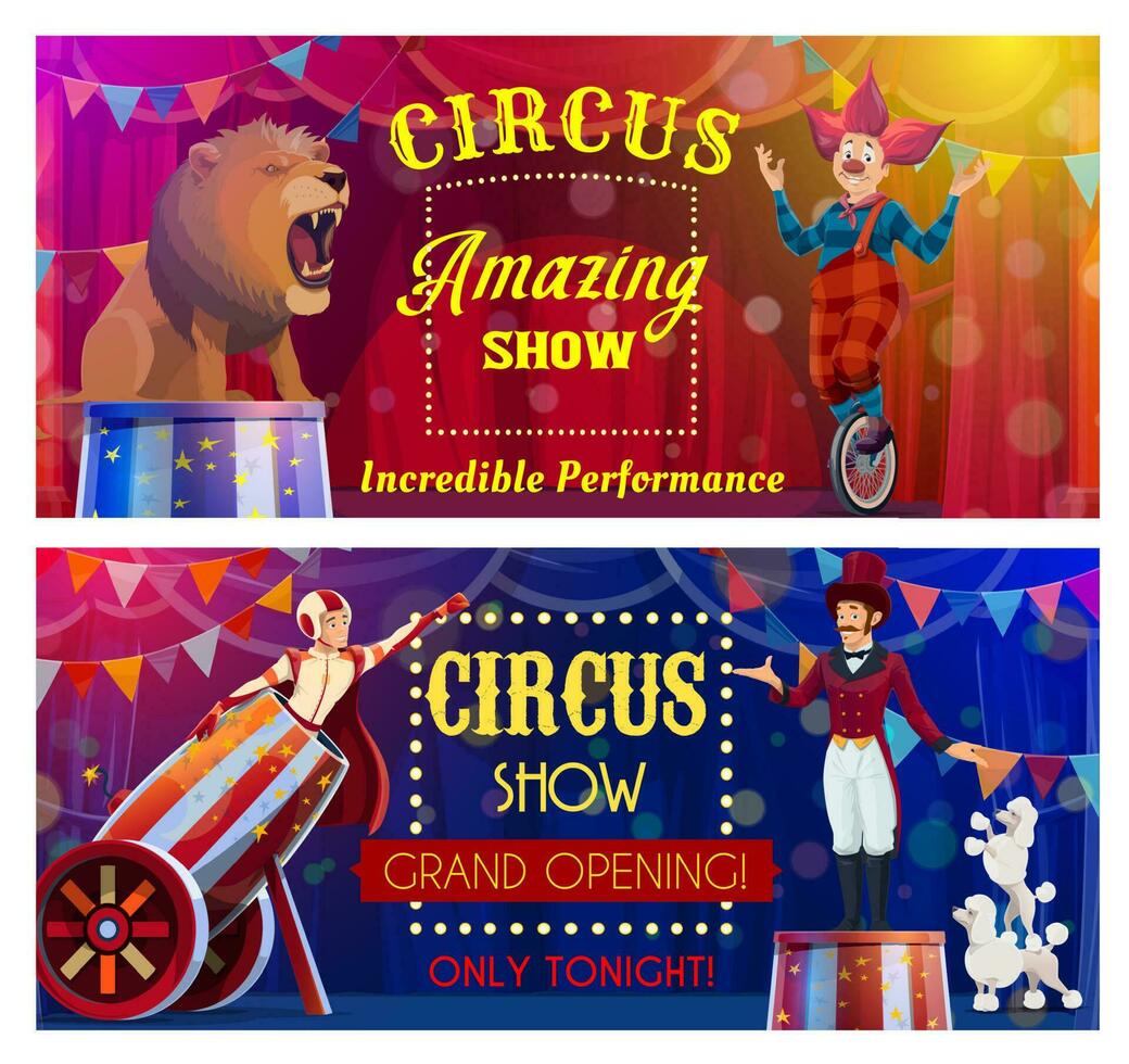 Circus performers of chapiteau carnival show vector