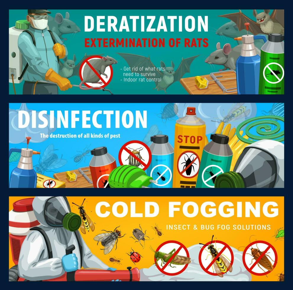 Pest control banners, disinfection, deratization vector